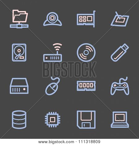 Computer components web icons set