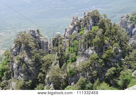 The tops of mountains.