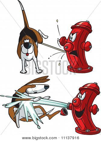 Perro e hidrantes