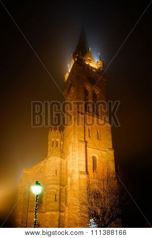 Old Medieval Church Night View, Foggy Weather