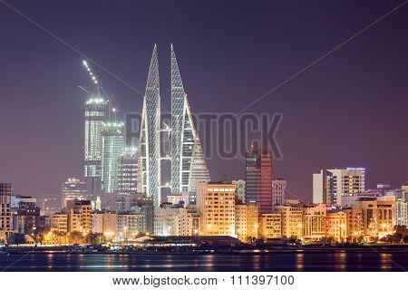 Skyline Of Manama At Night, Bahrain