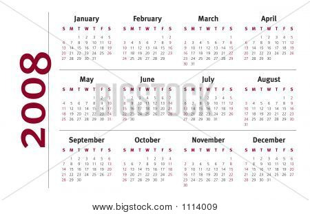 2008 Yearly Calendar