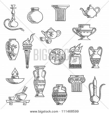 Various containers and kitchenware sketches