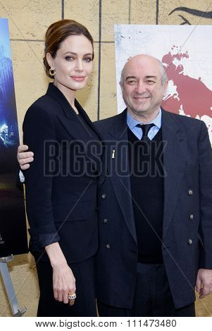 Angelina Jolie and Aida Takla O'Reilly at the American Cinematheque's 69th Annual Golden Globe Awards Foreign-Language Nominee Event held at the Egyptian Theater on January 15, 2012. 