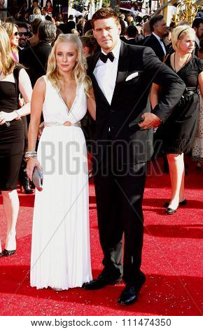 Jaime Bergman and David Boreanaz at the 60th Primetime EMMY Awards held at the Nokia Theater in Los Angeles, California, United States on September 21, 2008. 