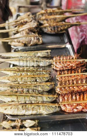 Asian Grilled Barbecued Seafood In Kep Market Cambodia