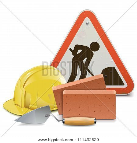 Vector Construction Concept With Bricks And Trowel