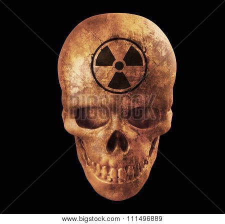 Human Skull With Nuke Sign On White Background With Clipping Path
