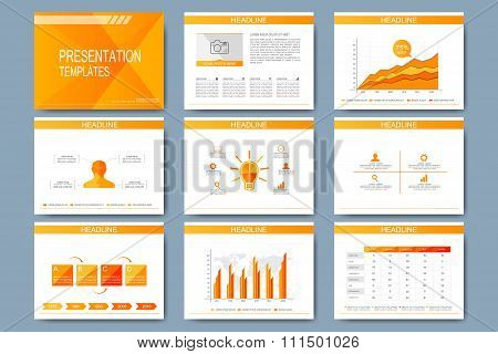 Set of vector template for presentation slides. Modern design with graph and charts