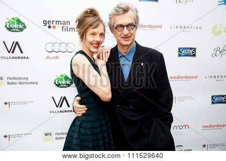 Wim Wenders and Donata Wenders at the German Oscar nominees reception held at Villa Aurora in Pacific Palisades on February 21, 2015. 
