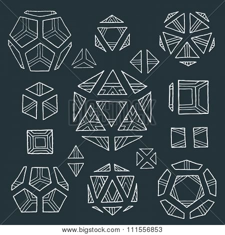 Hand Drawn Polyhedrons Collection.