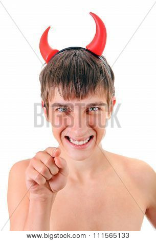 Young Man In Devil Horns