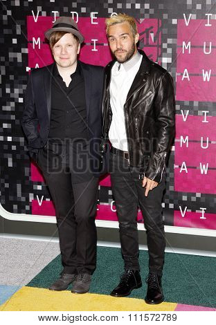 LOS ANGELES, CA - AUGUST 30, 2015: Pete Wentz and Patrick Stump at the 2015 MTV Video Music Awards held at the Microsoft Theater in Los Angeles, USA on August 30, 2015.