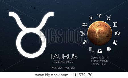 Zodiac sign - Taurus. Cool astrologic infographics. Elements of this image furnished by NASA