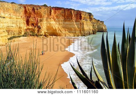 Tourists enjoying Benagil Beach in Portugal