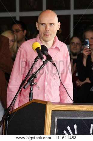 HOLLYWOOD, CALIFORNIA. April 23, 2008. Billy Corgan and Jimmy Chamberlin attend the Hollywood's RockWalk inducts The Smashing Pumpkins held at the Guitar Center in Hollywood, California United States.