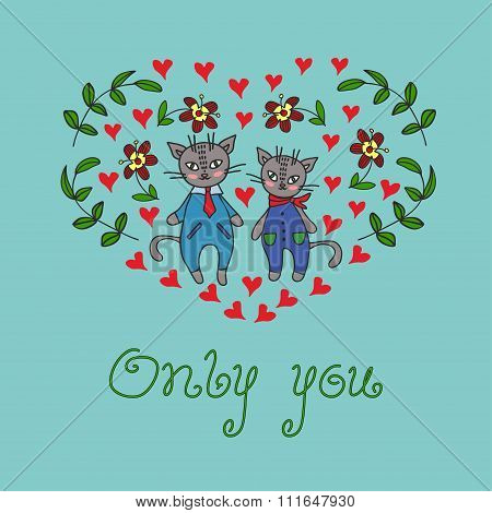 Happy Valentines Day card with cute Cats