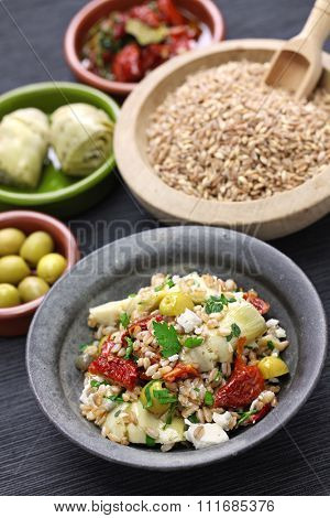 spelt salad, insalata di farro, italian cuisine