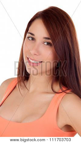 Cool young girl with a nice profile isolated on white background