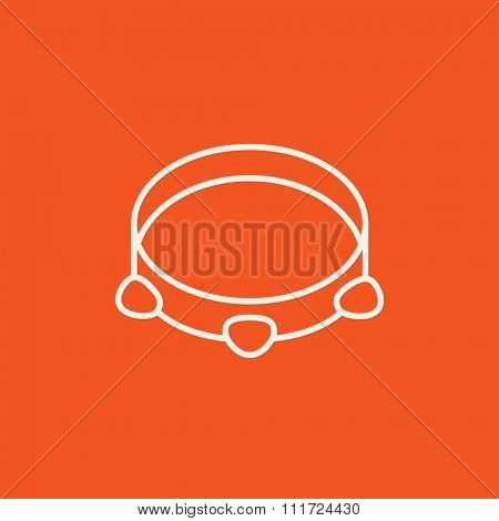 Tambourine line icon for web, mobile and infographics. Vector white icon isolated on red background.