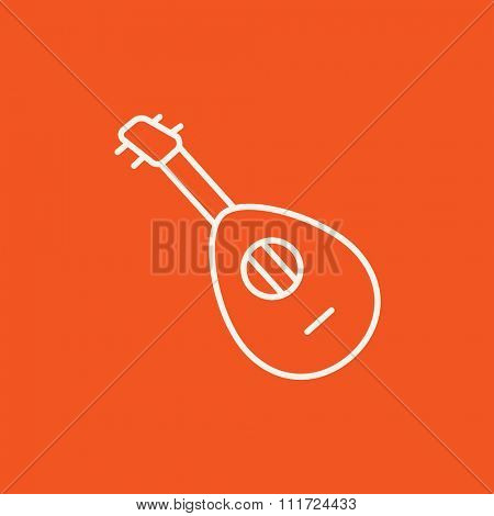 Mandolin line icon for web, mobile and infographics. Vector white icon isolated on red background.