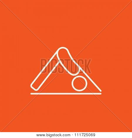 A man standing in yoga downward facing dog pose line icon for web, mobile and infographics. Vector white icon isolated on red background.