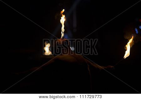 BRAGA, PORTUGAL - DECEMBER 13: Fire eater performing at Cardinali Circus on December 13, 2015 in Braga, Portugal.
