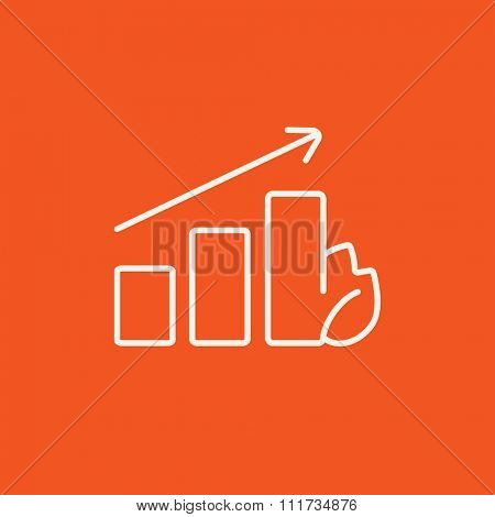 Bar graph with leaf line icon for web, mobile and infographics. Vector white icon isolated on red background.