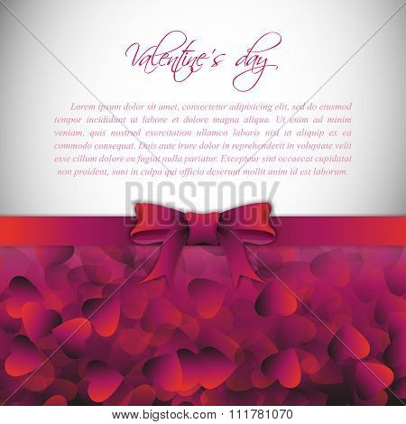 Holiday background with gift pink bow and ribbon. Valentines Day. Vector