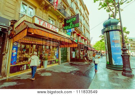 Colorful tobacco store in Paris, France