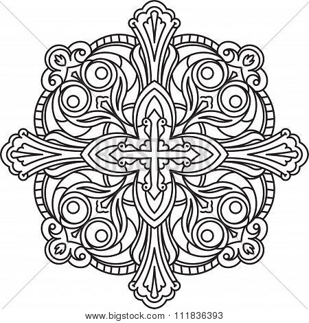 Abstract Vector Black Square Lace Design In Mono Line Style - Mandala, Ethnic Decorative Element. Ca