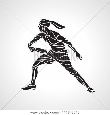 Female Player Is Playing Ultimate Frisbe, Vector Silhouette