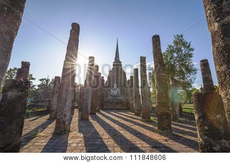 Ancient Buddhist Temple Ruins In Sukhothai Historical Park