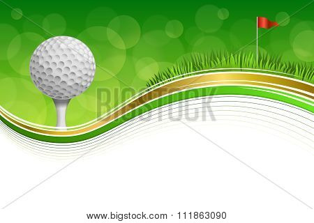 Background abstract golf sport green grass red flag white ball frame gold illustration vector