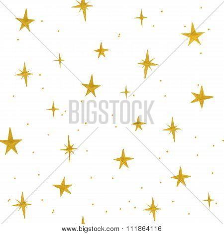 Hand drawn golden stars seamless pattern