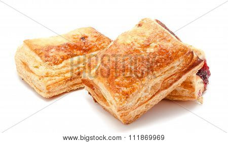 Fresh Puff Pastries With Cherry Jam Isolated