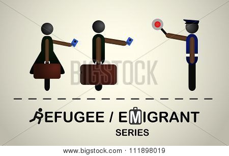 People with bags and passports at the passport control