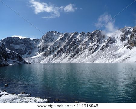 Lake Alla Kol In Mountains In Kyrgyzstan