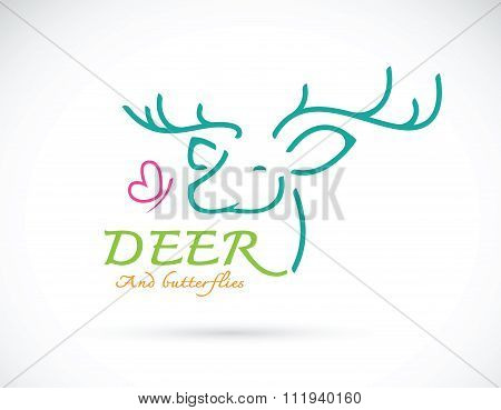 Vector Image Of Deer And Butterfly Design And Text On White Background