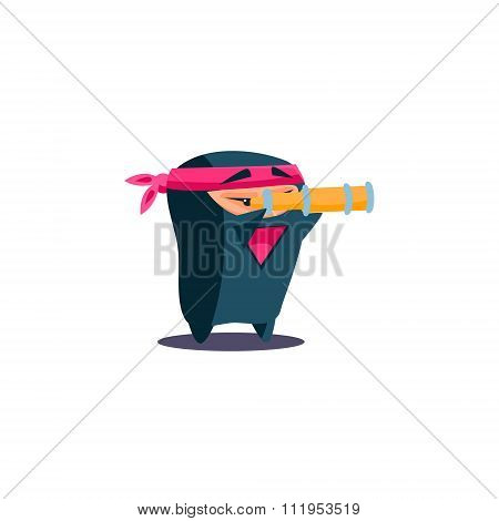 Cute Emotional Ninja Looking into Monocular