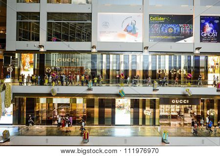 SINGAPORE - NOVEMBER 07, 2015: interior of The Shoppes at Marina Bay Sands. The Shoppes at Marina Bay Sands is one of Singapore's largest luxury shopping malls