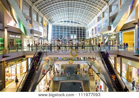 SINGAPORE - NOVEMBER 07, 2015: interior of The Shoppes at Marina Bay Sands. The Shoppes at Marina Bay Sands is one of Singapore's largest luxury shopping malls