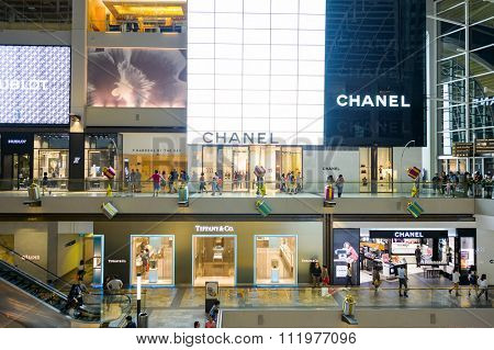 SINGAPORE - NOVEMBER 07, 2015: interior of The Shoppes at Marina Bay Sands. The Shoppes at Marina Bay Sands is one of Singapore's largest luxury shopping malls
