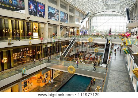 SINGAPORE - NOVEMBER 08, 2015: interior of The Shoppes at Marina Bay Sands. The Shoppes at Marina Bay Sands is one of Singapore's largest luxury shopping malls
