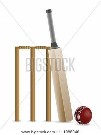 Cricket Bat, Ball, And Wicket Illustration