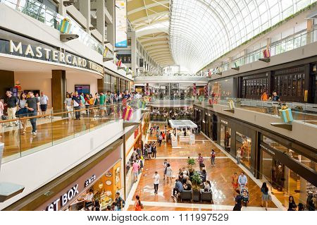 SINGAPORE - NOVEMBER 08, 2015: interior of The Shoppes at Marina Bay Sands. The Shoppes at Marina Bay Sands is one of Singapore's largest luxury shopping malls