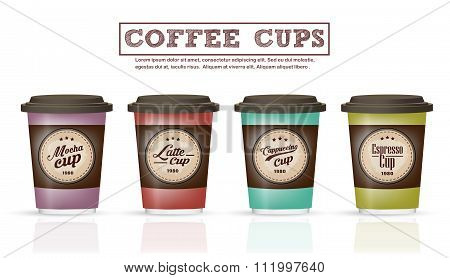 Collection Of Coffee Badges And Logo Design On Coffee Cup Vector Illustration