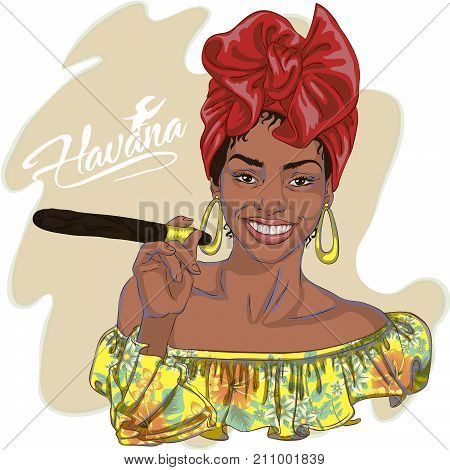 beautiful young Cuban woman holding a cigar