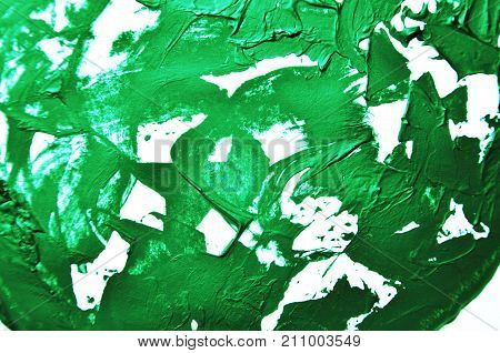 Green Background. Smears Of Oil Paint On White Background. Grunge Texture, Fresh Paint. Bright Desig