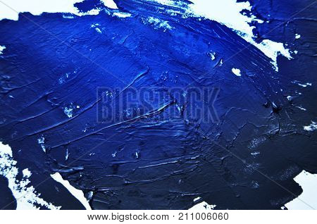 Blue Background. Smears Of Oil Paint On White Background. Grunge Texture, Fresh Paint. Bright Design